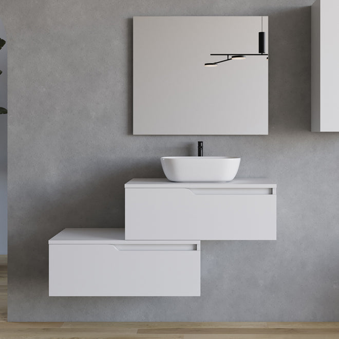 Meuble de salle de bain 120cm avec vasque à poser arrondie - 2 tiroirs - CADIX