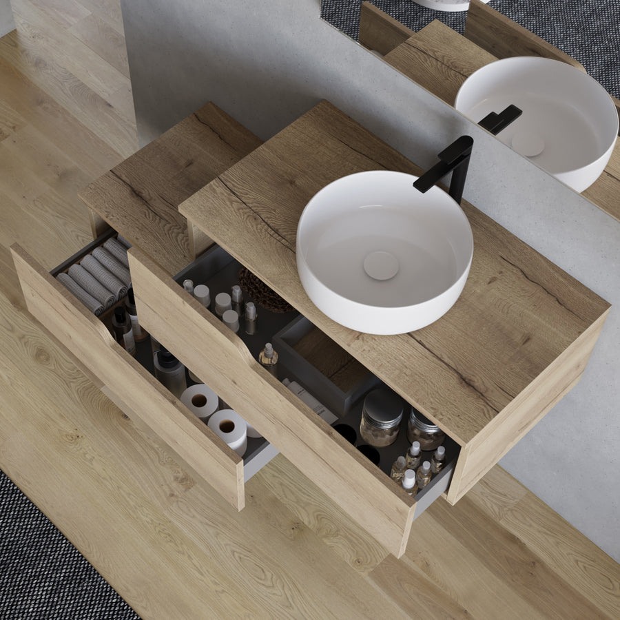 Meuble de salle de bain CADIX 120 cm miel vasque ares vue dessus