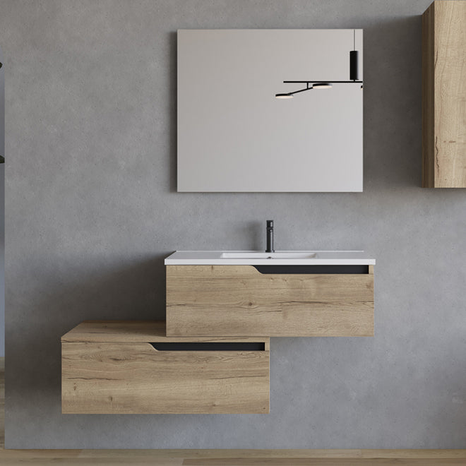 Meuble de salle de bain 120cm avec plan simple vasque - 2 tiroirs - CADIX