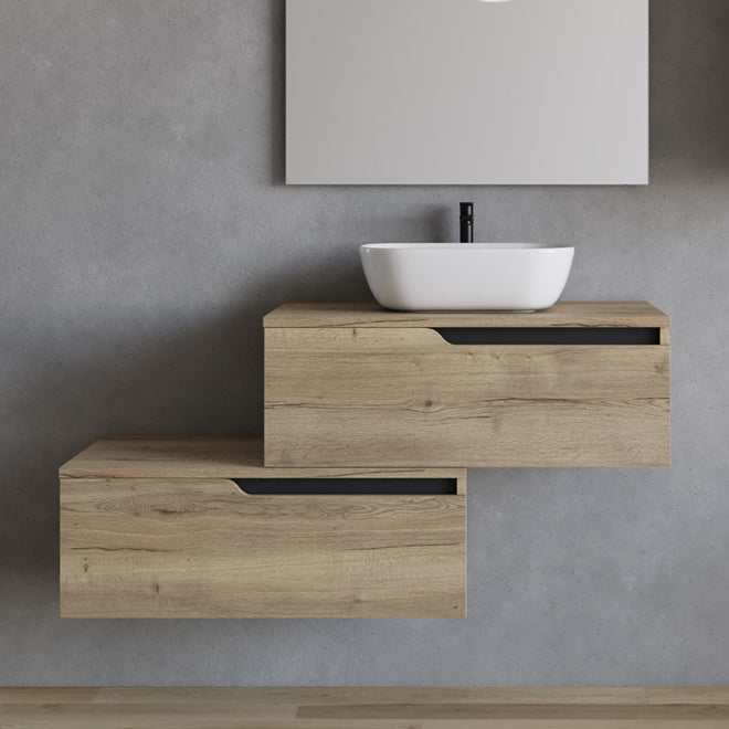 Meuble de salle de bain 120cm avec vasque à poser arrondie - sans miroir - 2 tiroirs - CADIX