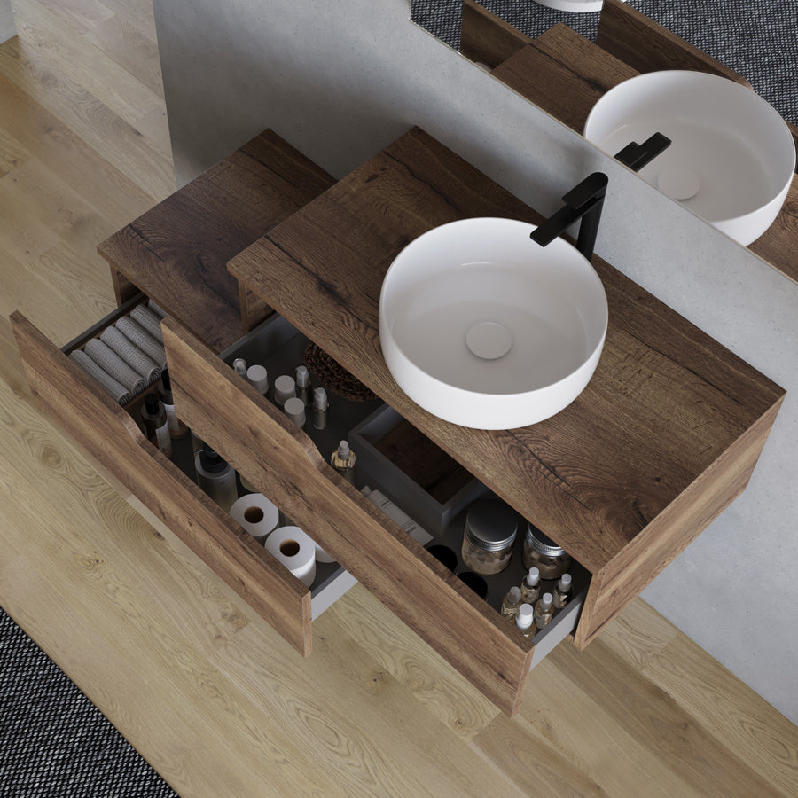 Meuble de salle de bain CADIX 120 cm tabaco vasque ares vue dessus