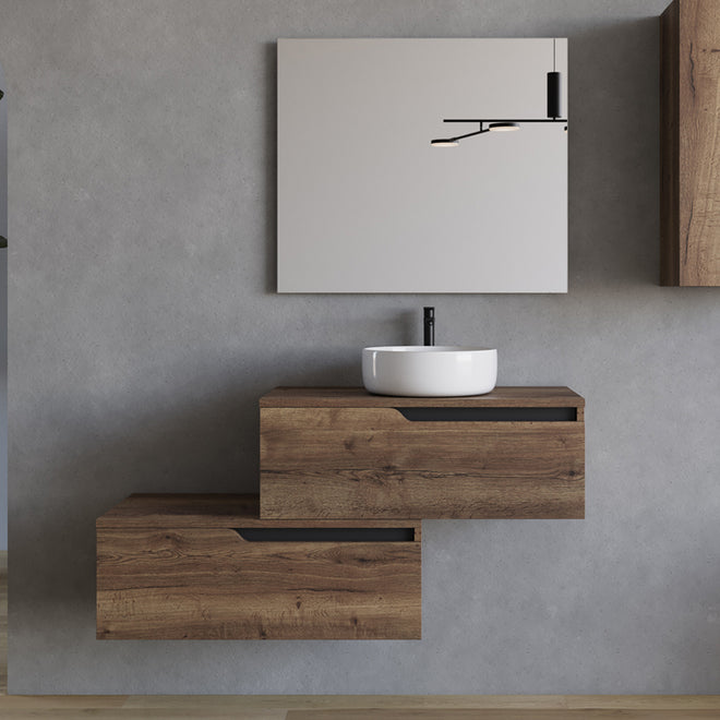 Meuble de salle de bain 120cm avec vasque à poser ronde - 2 tiroirs - CADIX