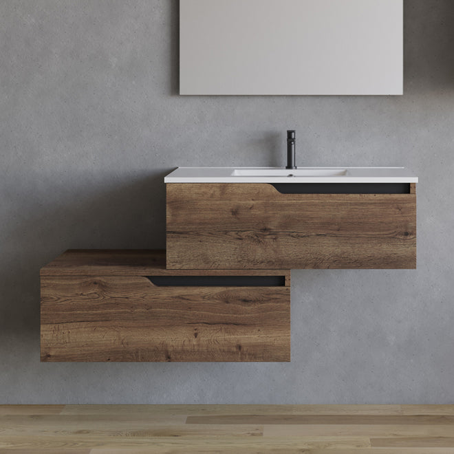 Meuble de salle de bain 120cm avec plan simple vasque - sans miroir - 2 tiroirs - CADIX