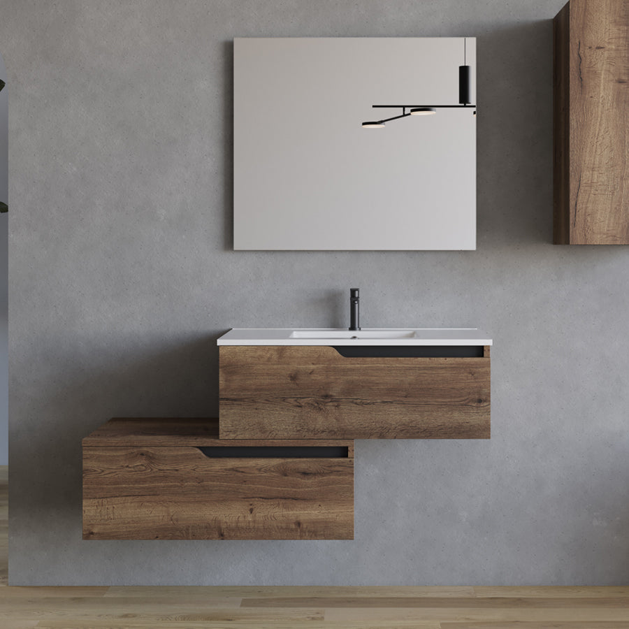 Meuble de salle de bain 120cm avec plan simple vasque - 2 tiroirs - CADIX