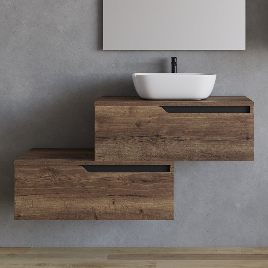 Meuble de salle de bain 120cm avec vasque à poser arrondie - sans miroir - 2 tiroirs - CADIX