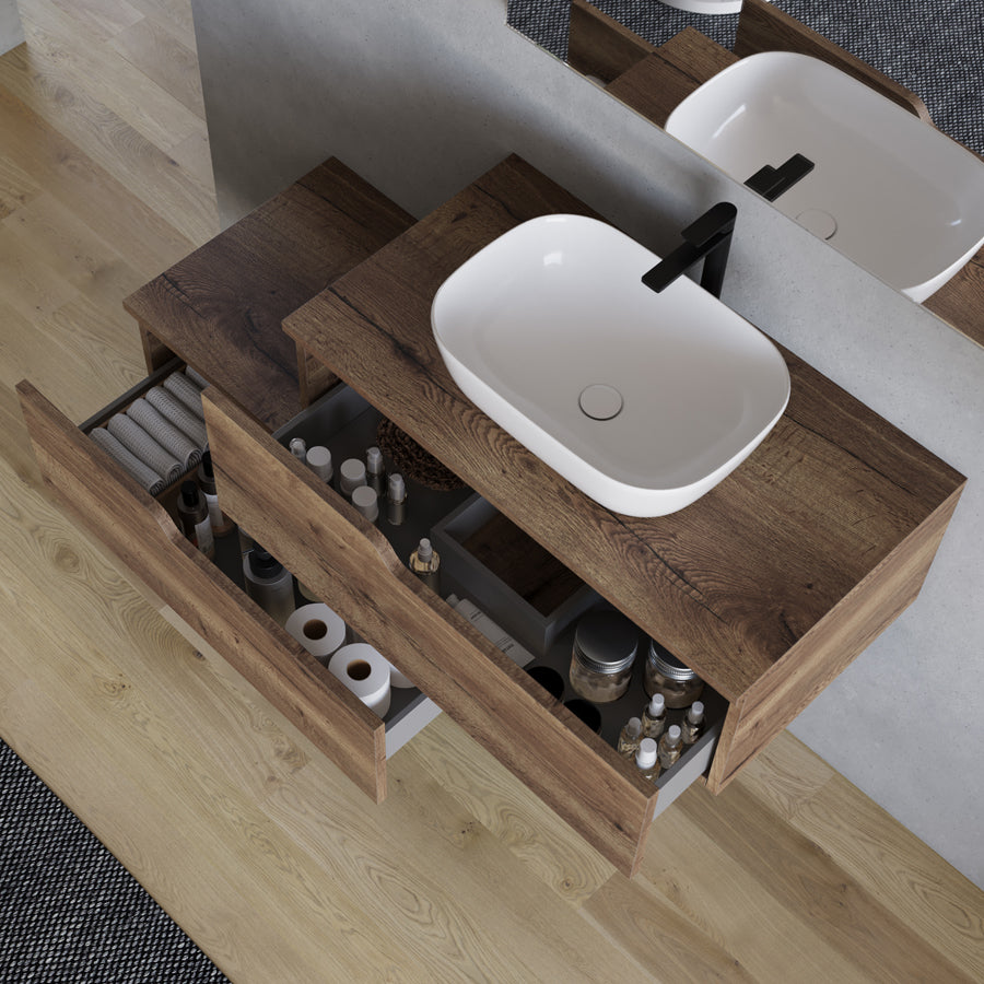 Meuble de salle de bain 120cm avec vasque à poser arrondie - sans miroir - 2 tiroirs - CADIX