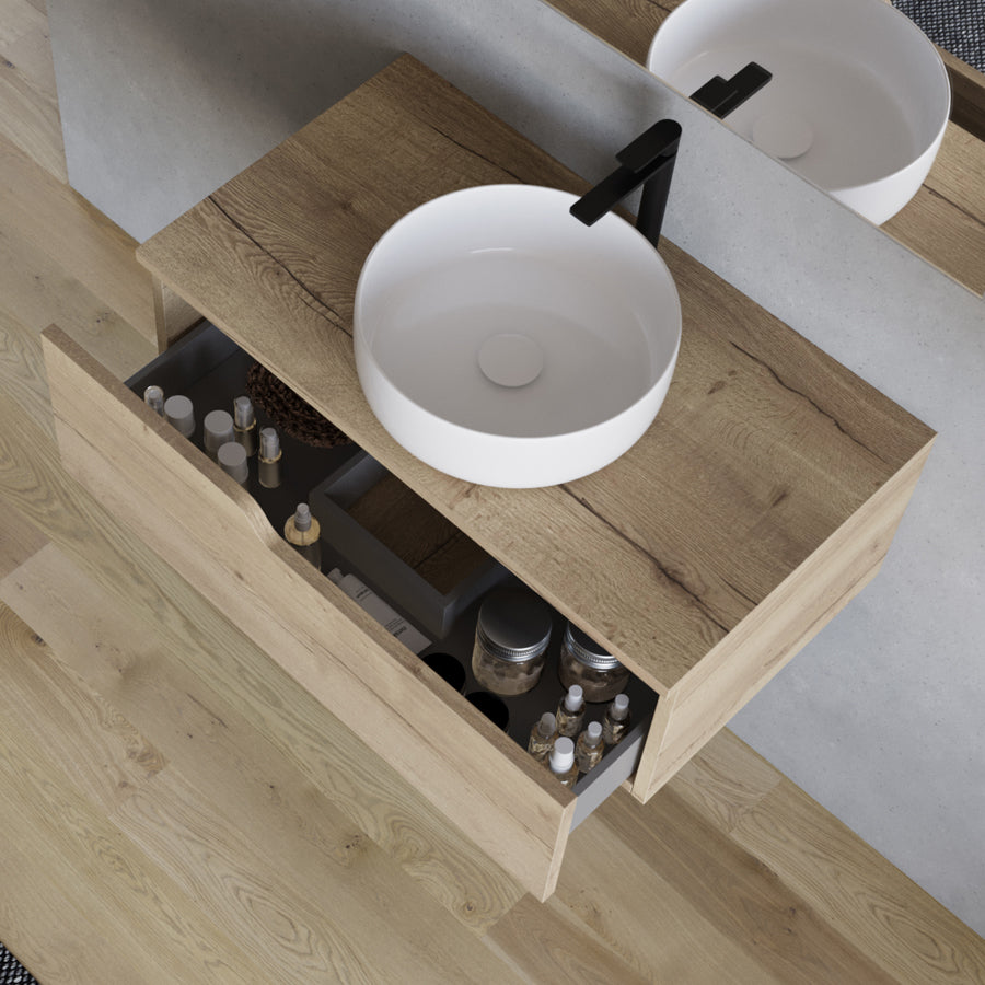Meuble de salle de bain 80cm avec vasque à poser ronde - sans miroir - 1 tiroir - CADIX