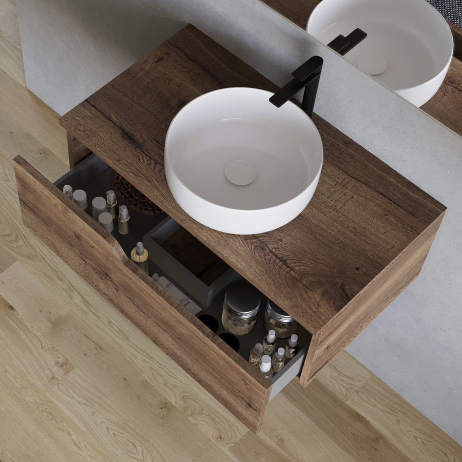 Meuble de salle de bain 80cm avec vasque à poser ronde - sans miroir - 1 tiroir - CADIX