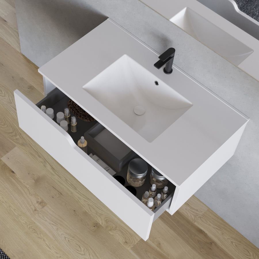 Meuble de salle de bain 80cm avec plan simple vasque - 1 tiroir - CADIX