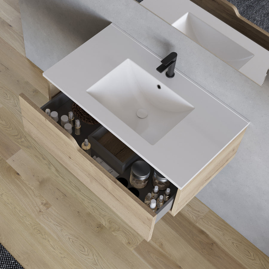 Meuble de salle de bain 80cm avec plan simple vasque - 1 tiroir - CADIX