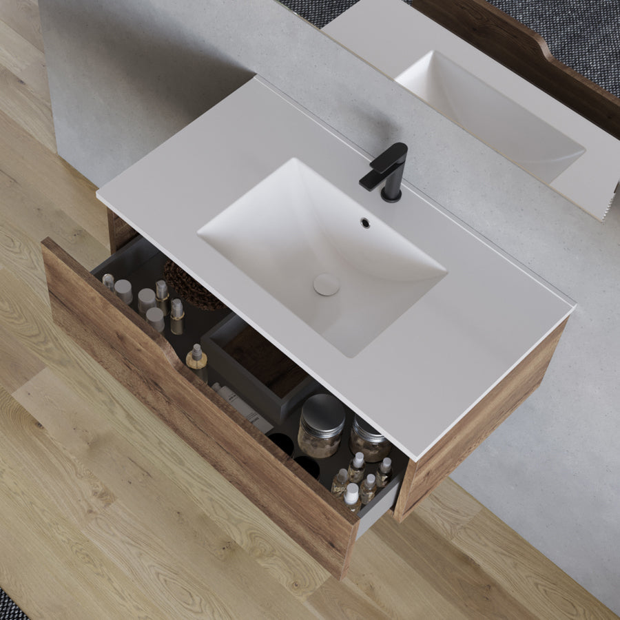 Meuble de salle de bain 80cm avec plan simple vasque - 1 tiroir - CADIX