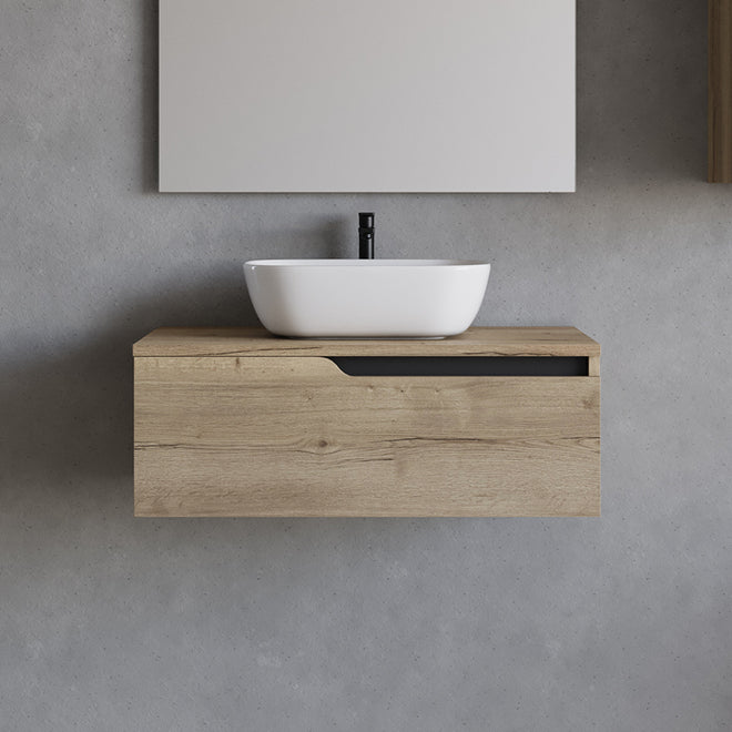 Meuble de salle de bain 80cm avec vasque à poser arrondie - sans miroir - 1 tiroir - CADIX