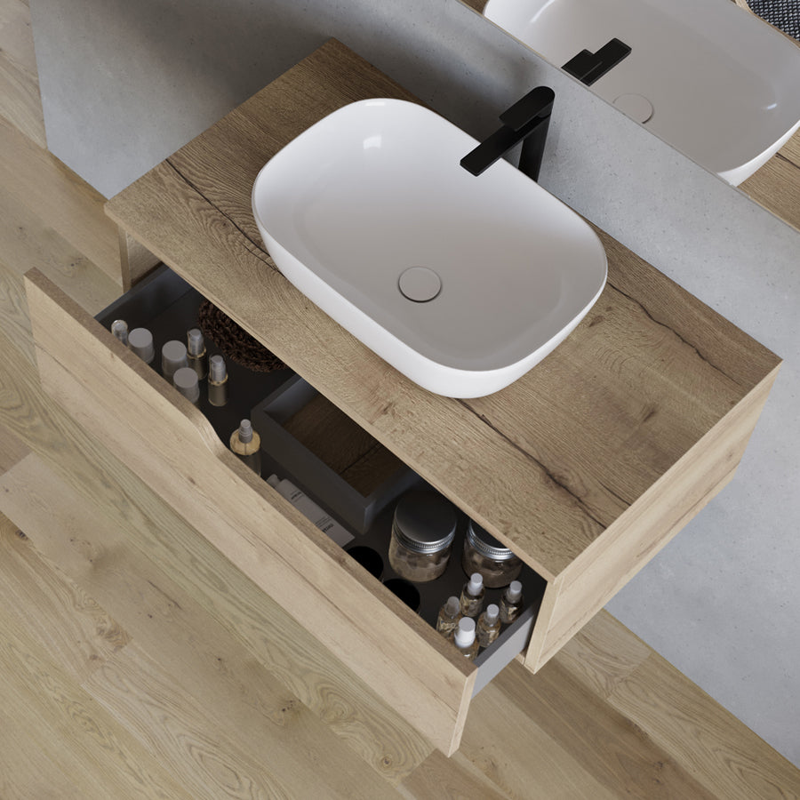 Meuble de salle de bain 80cm avec vasque à poser arrondie - sans miroir - 1 tiroir - CADIX