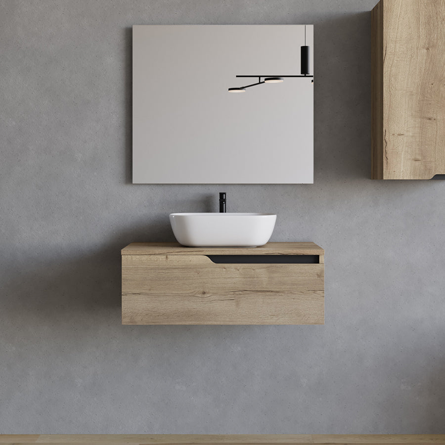 Meuble de salle de bain 80cm avec vasque à poser arrondie - 1 tiroir - CADIX