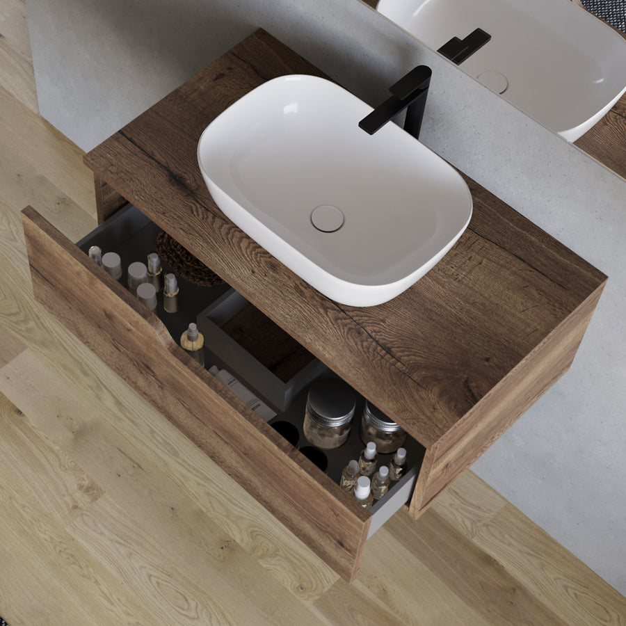 Meuble de salle de bain 80cm avec vasque à poser arrondie - 1 tiroir - CADIX