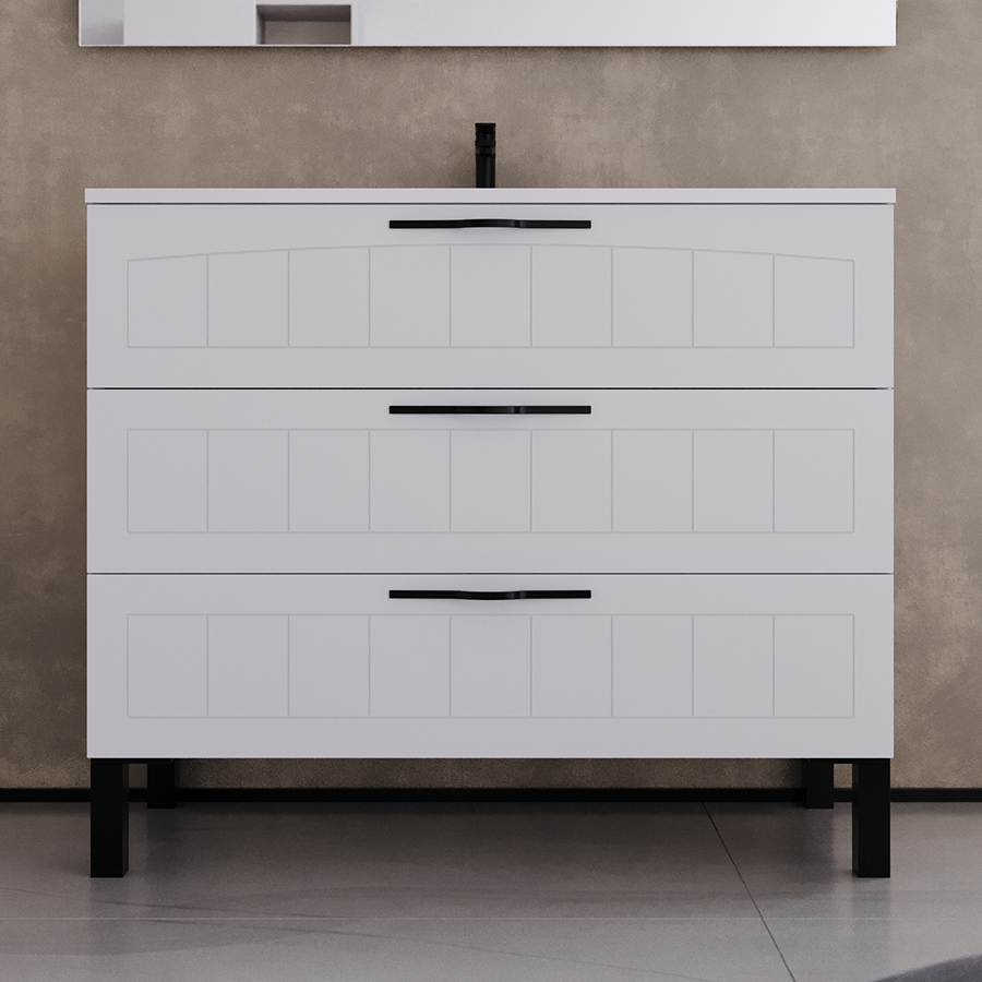 Meuble de salle de bain 100cm simple vasque - 3 tiroirs - sans miroir - CALA
