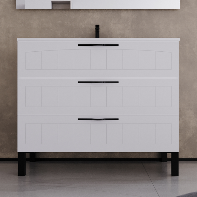 Meuble de salle de bain 100cm simple vasque - 3 tiroirs - sans miroir - CALA