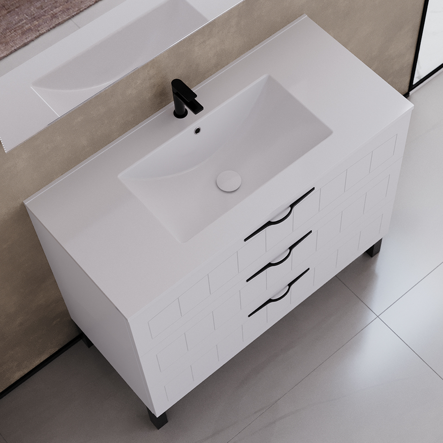 Meuble de salle de bain 100cm simple vasque - 3 tiroirs - sans miroir - CALA