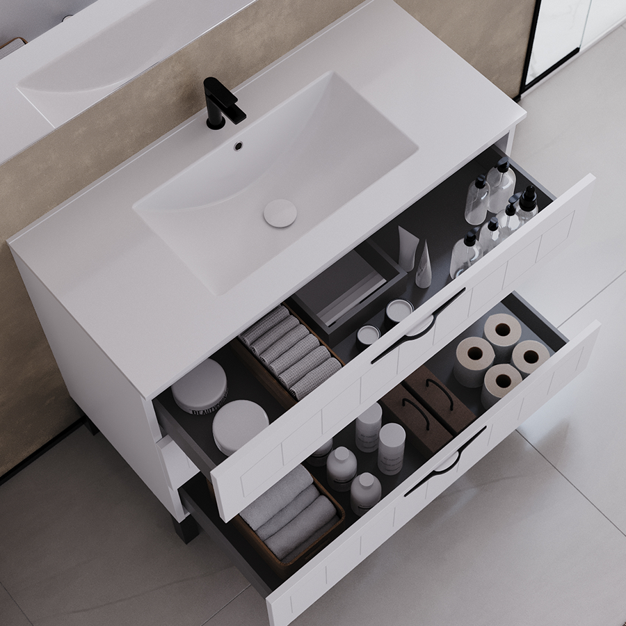 Meuble de salle de bain 100cm simple vasque - 3 tiroirs - sans miroir - CALA