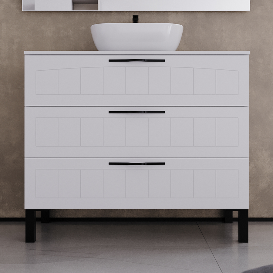 Meuble de salle de bain 100cm avec plateau et vasque à poser ovale - sans miroir - 3 tiroirs - CALA