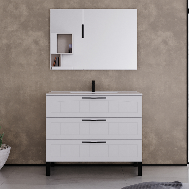 Meuble de salle de bain 100cm simple vasque - 3 tiroirs - CALA