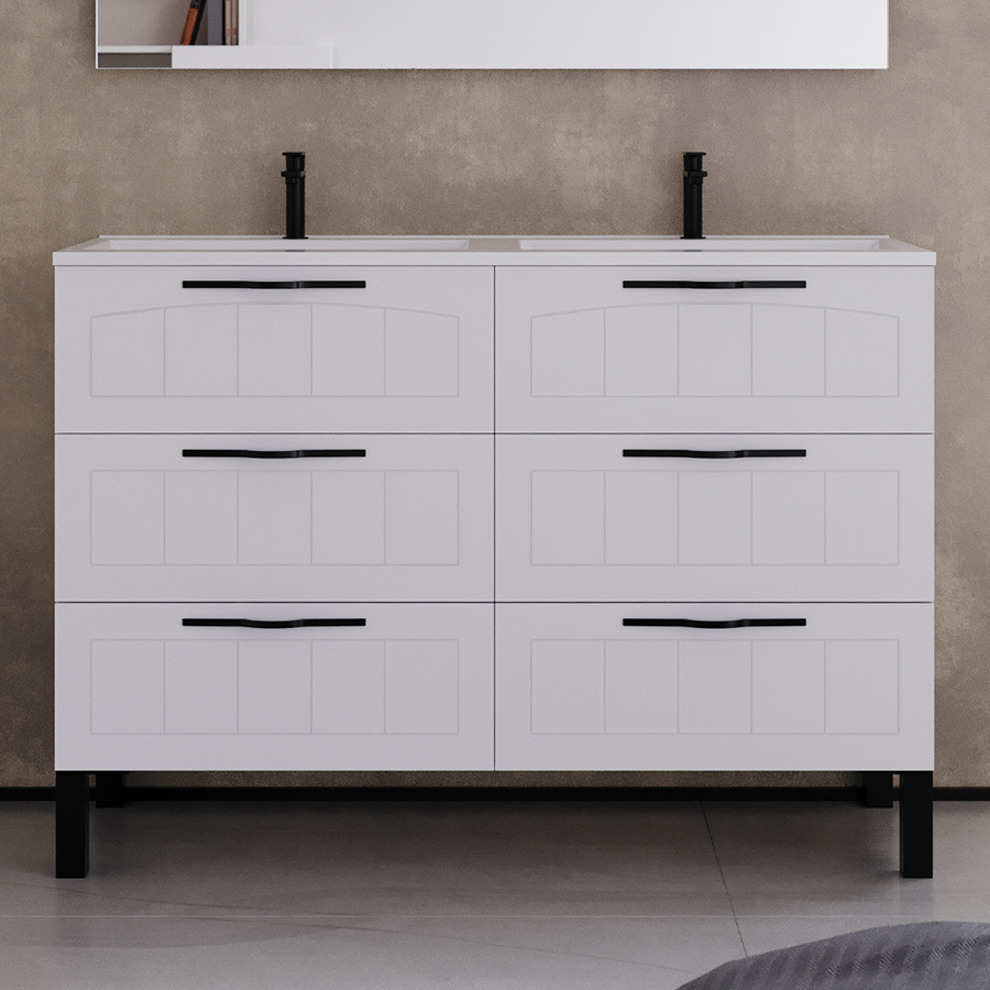 Meuble de salle de bain 120cm double vasque - 6 tiroirs - sans miroir - CALA