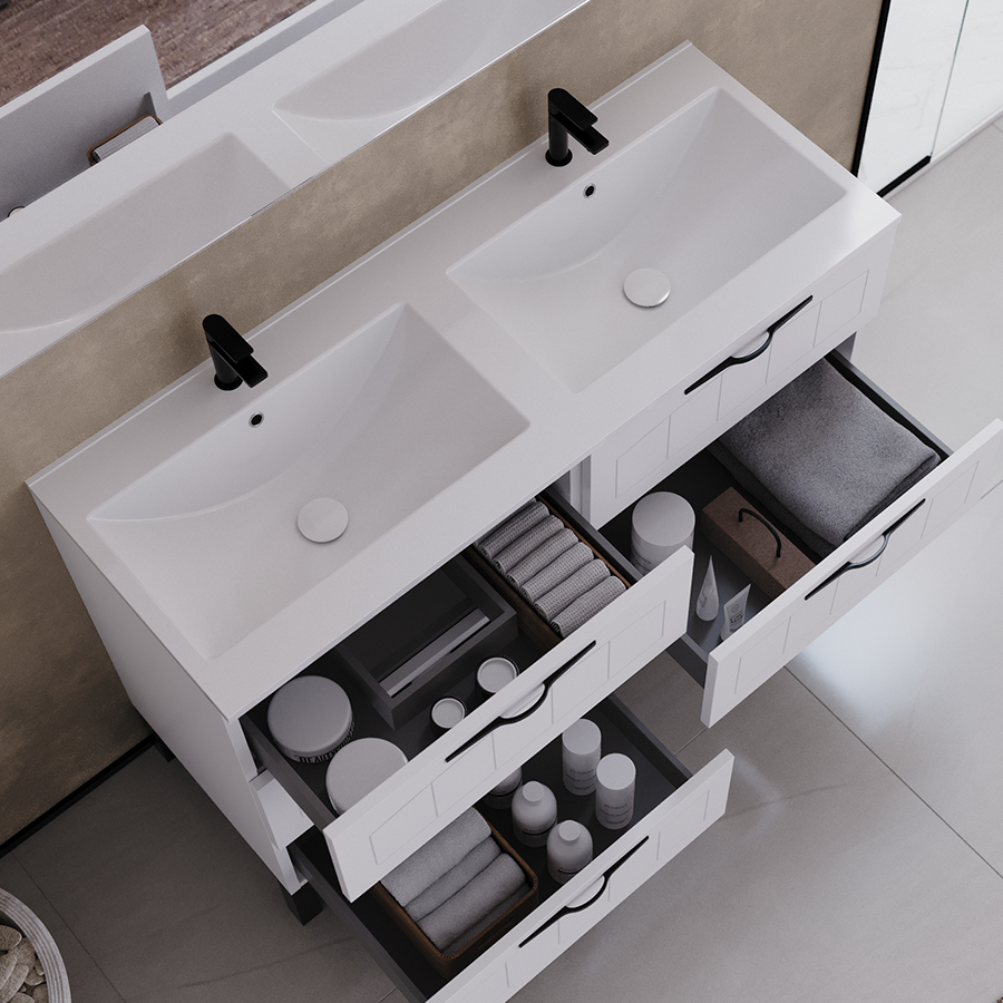 Meuble de salle de bain 120cm double vasque - 6 tiroirs - sans miroir - CALA