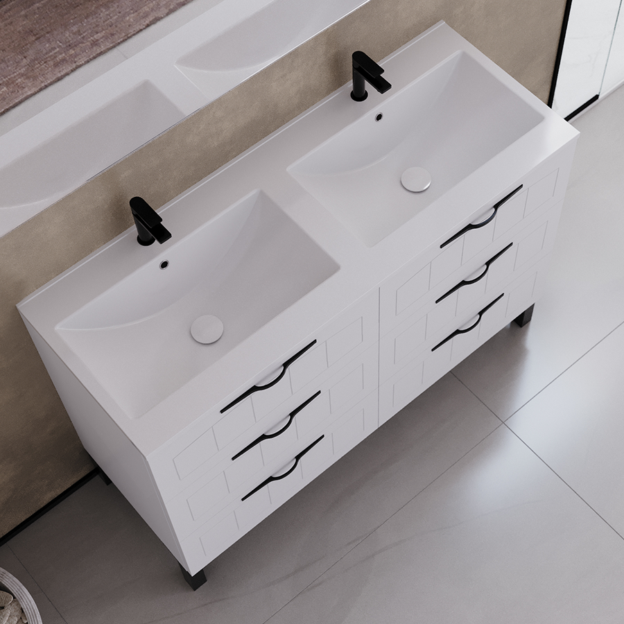 Meuble de salle de bain 120cm double vasque - 6 tiroirs - sans miroir - CALA