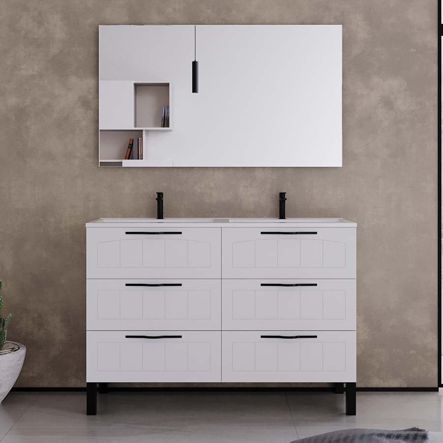 Meuble de salle de bain 120cm double vasque - 6 tiroirs - CALA