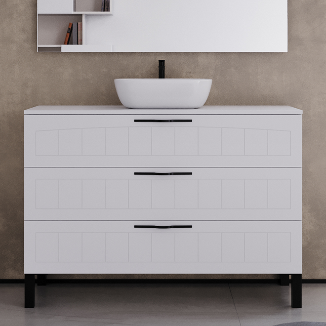Meuble de salle de bain 120cm avec plateau et vasque à poser ovale - sans miroir - 3 tiroirs - CALA