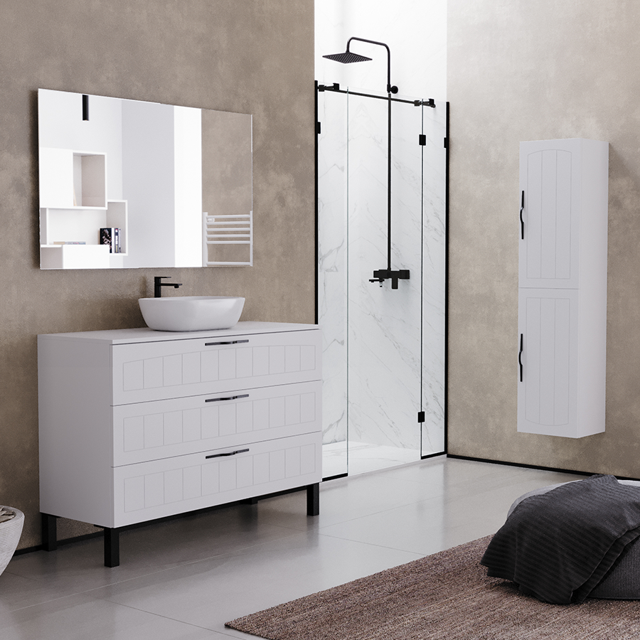 Meuble de salle de bain 120cm avec plateau et vasque à poser ovale - 3 tiroirs - CALA