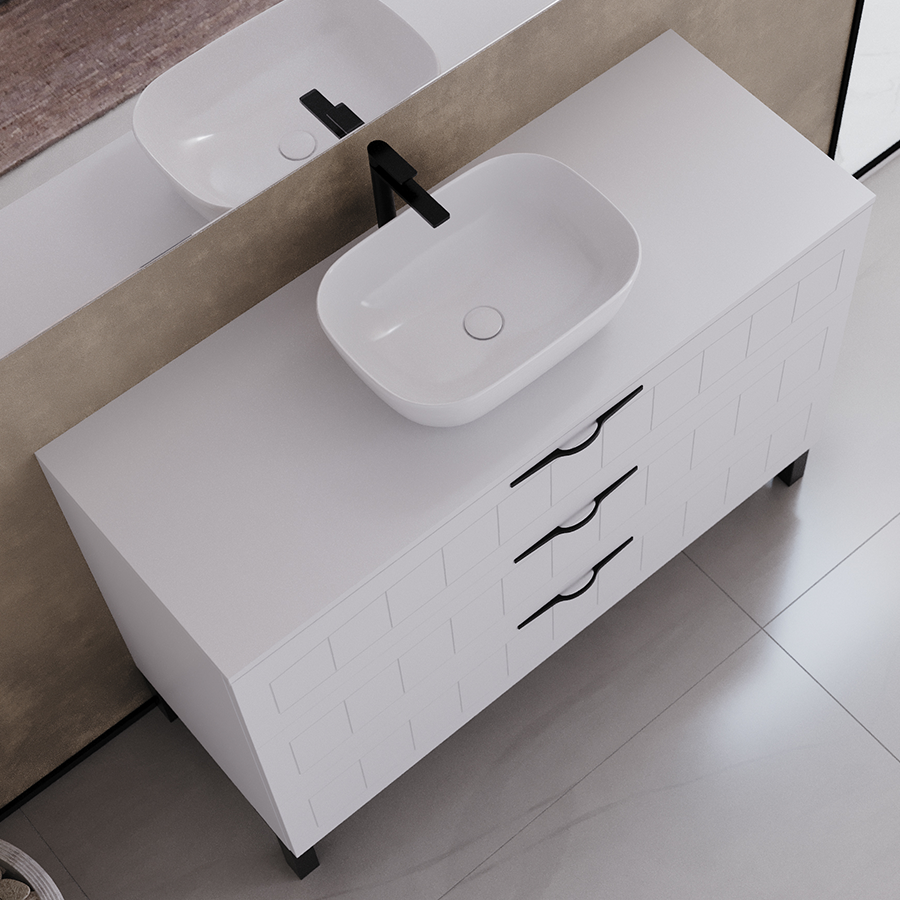 Meuble de salle de bain 120cm avec plateau et vasque à poser ovale - 3 tiroirs - CALA