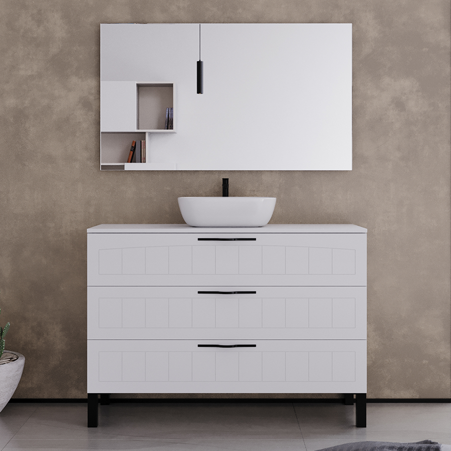 Meuble de salle de bain 120cm avec plateau et vasque à poser ovale - 3 tiroirs - CALA