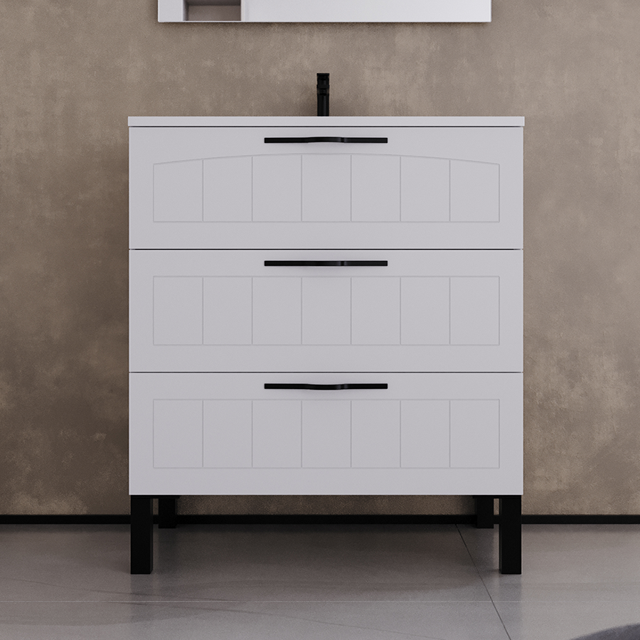 Meuble de salle de bain 60cm simple vasque - 3 tiroirs - sans miroir - CALA