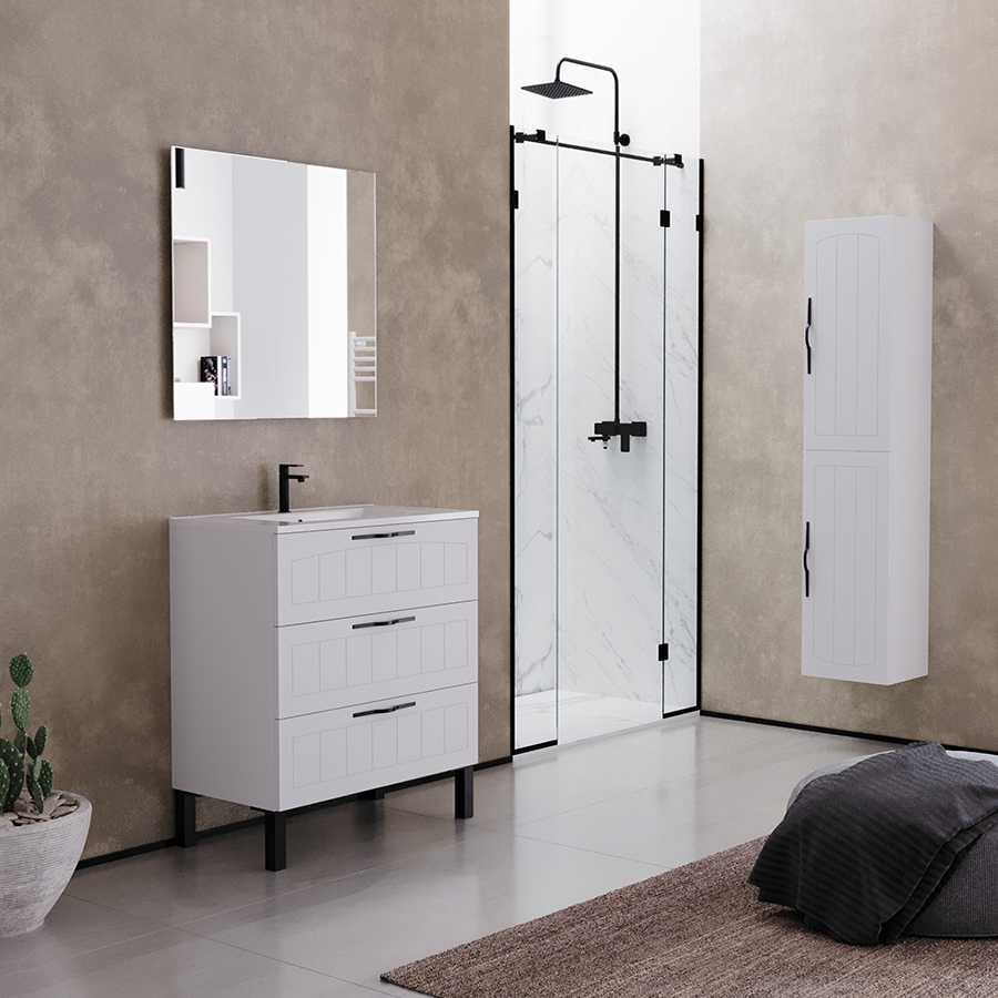 Meuble de salle de bain 60cm simple vasque - 3 tiroirs - sans miroir - CALA