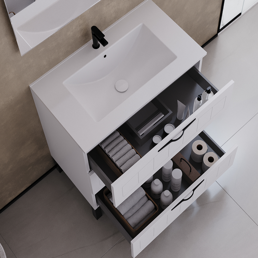 Meuble de salle de bain 60cm simple vasque - 3 tiroirs - sans miroir - CALA