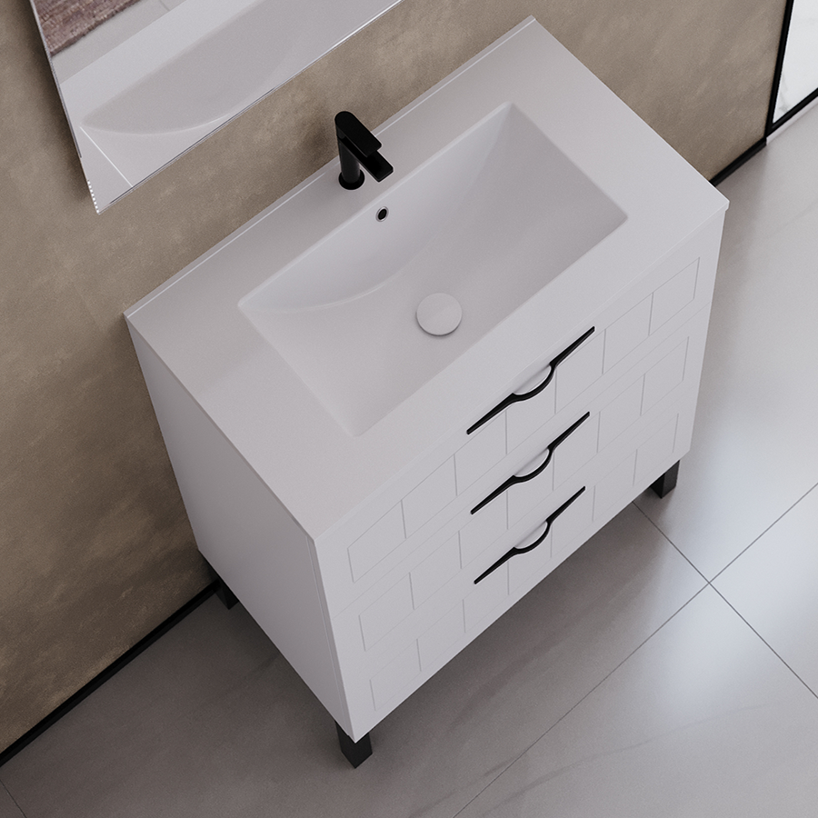 Meuble de salle de bain 60cm simple vasque - 3 tiroirs - sans miroir - CALA
