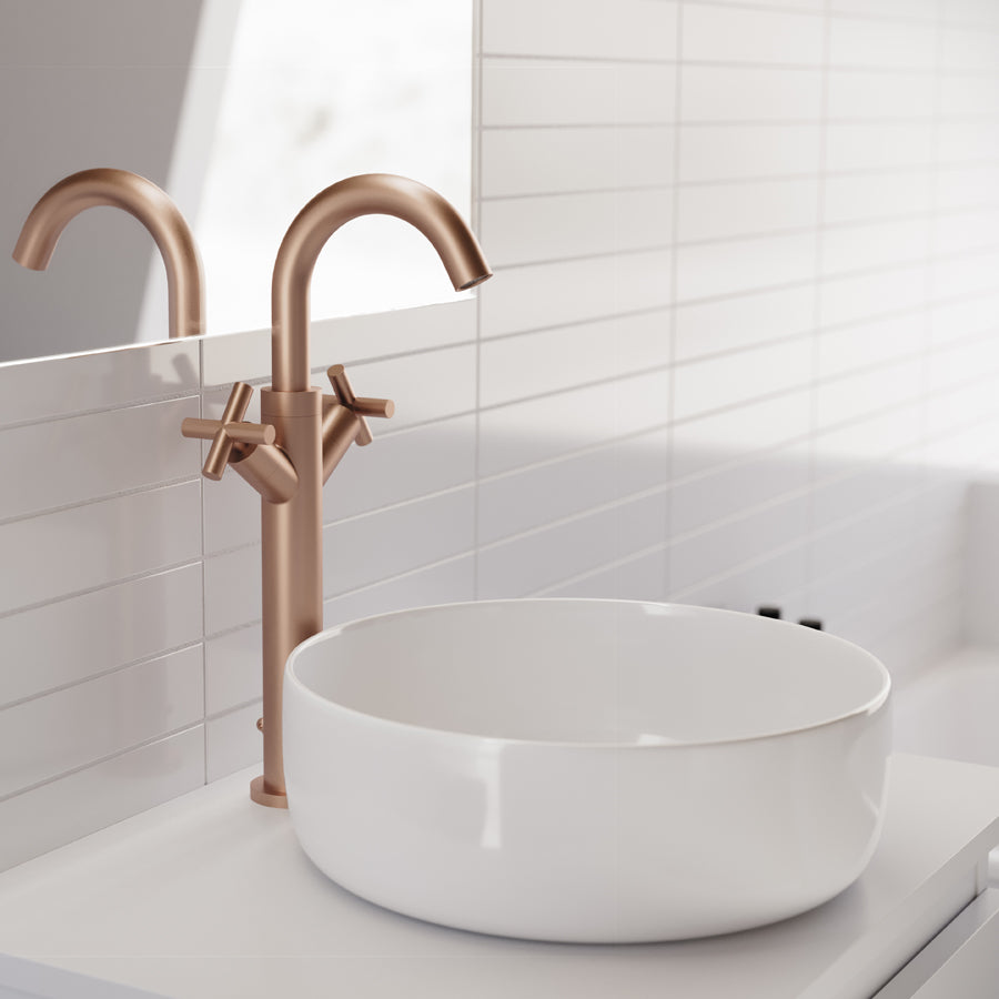 Robinet mélangeur lavabo bec haut CRUZETA - Cuivre mat
