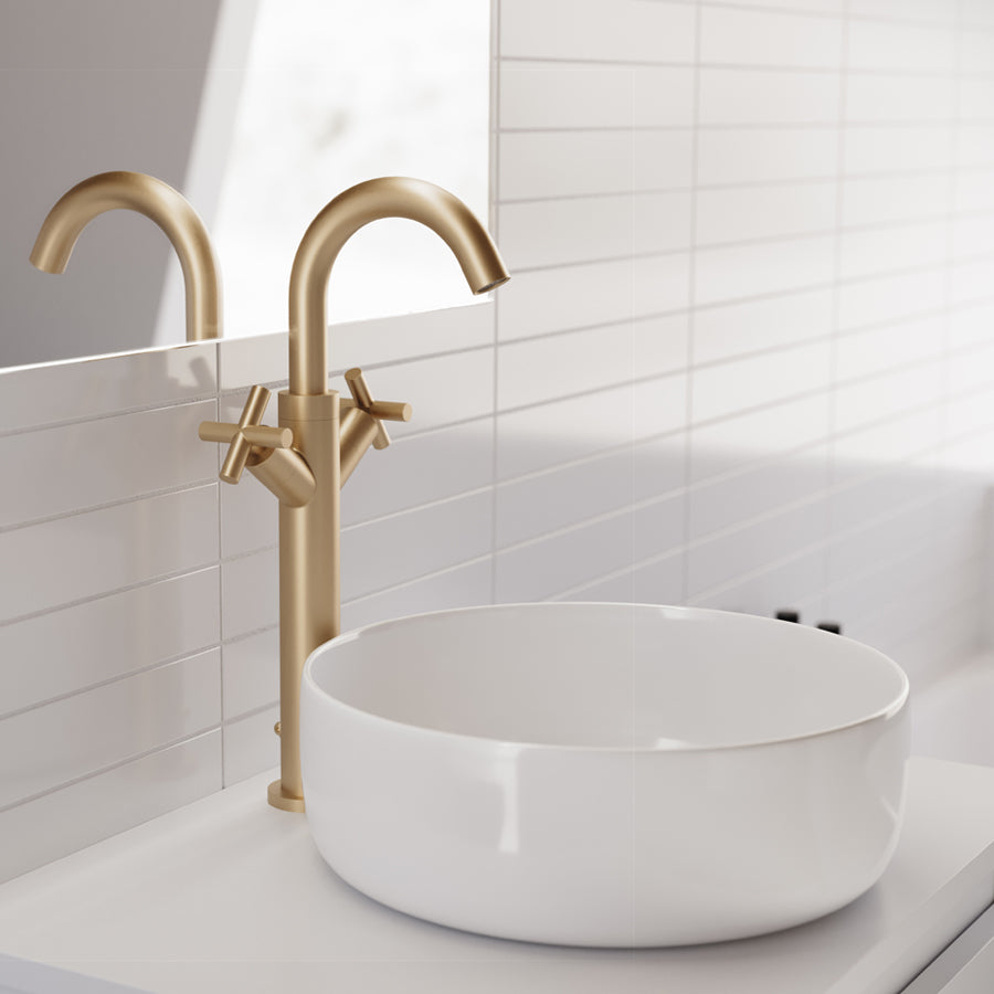 Robinet mélangeur lavabo bec haut CRUZETA - Or mat