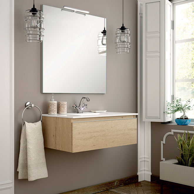 Meuble de salle de bain 80cm simple vasque - 1 tiroir - avec miroir et applique - PENA