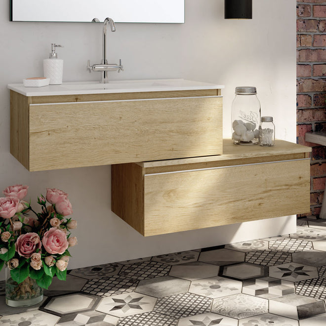 Meuble de salle de bain 120cm simple vasque - 2 tiroirs - sans miroir - PENA