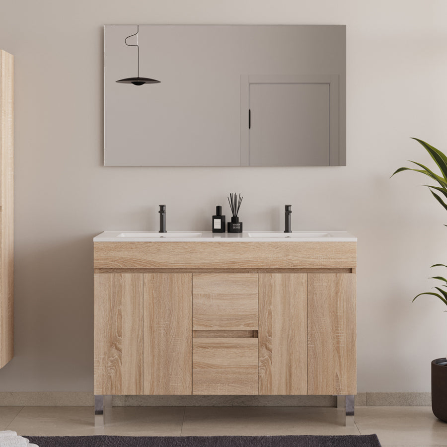 Meuble de salle de bain 120cm double vasque sur pieds avec portes et tiroirs - HARO