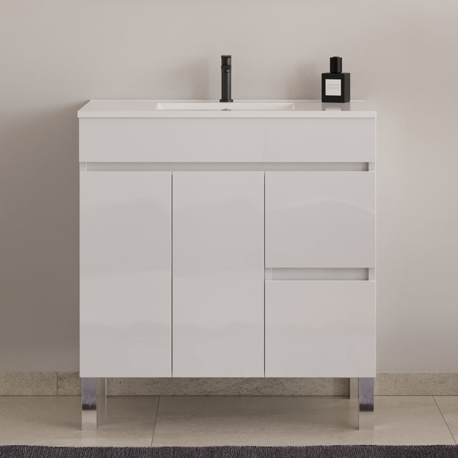 Meuble de salle de bain 70cm simple vasque - sans miroir - sur pieds avec portes et tiroirs - HARO