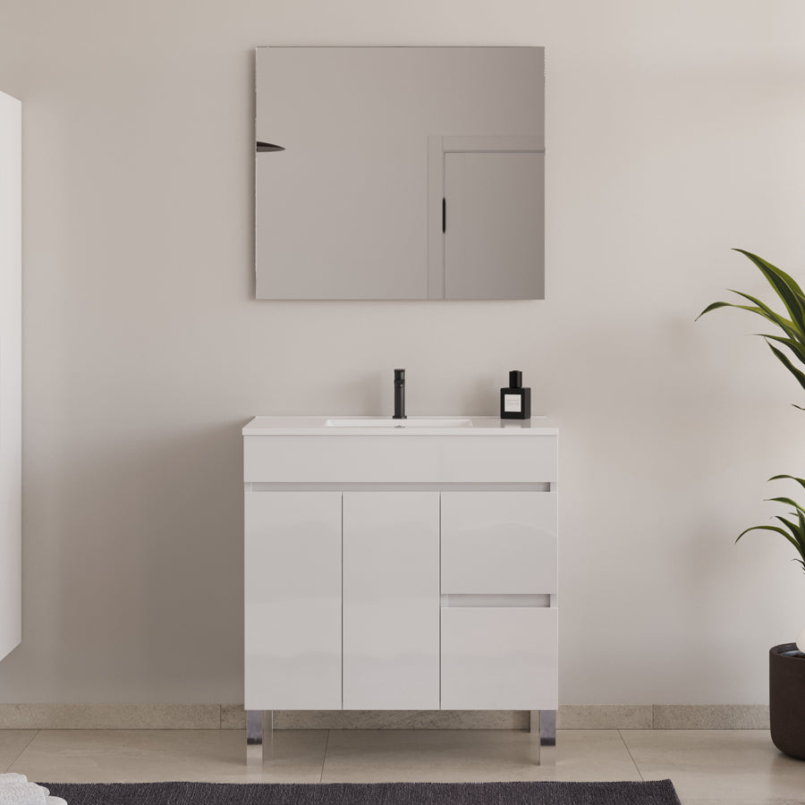 Meuble de salle de bain 70cm simple vasque sur pieds avec portes et tiroirs - HARO