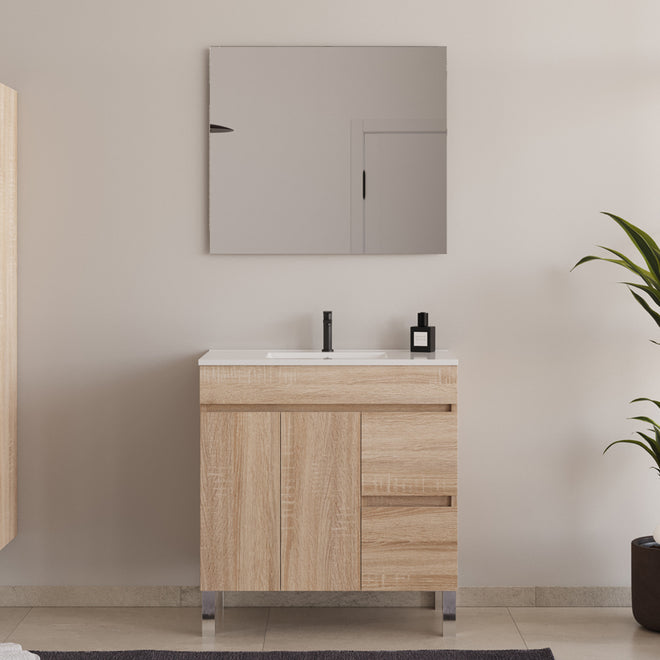 Meuble de salle de bain 70cm simple vasque sur pieds avec portes et tiroirs - HARO