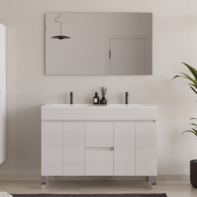 Meuble de salle de bain 120cm double vasque sur pieds avec portes et tiroirs - HARO