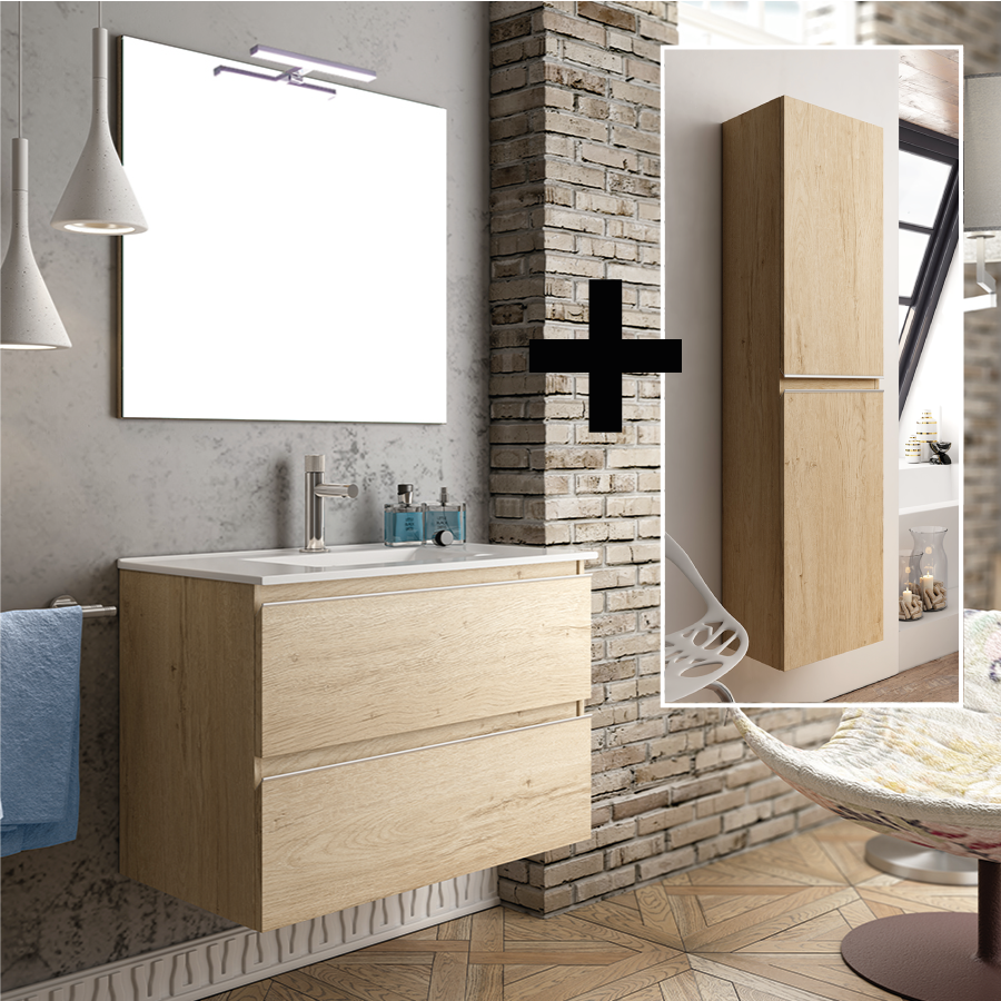  Meuble de salle de bain BALEA bambou et colonne de rangement