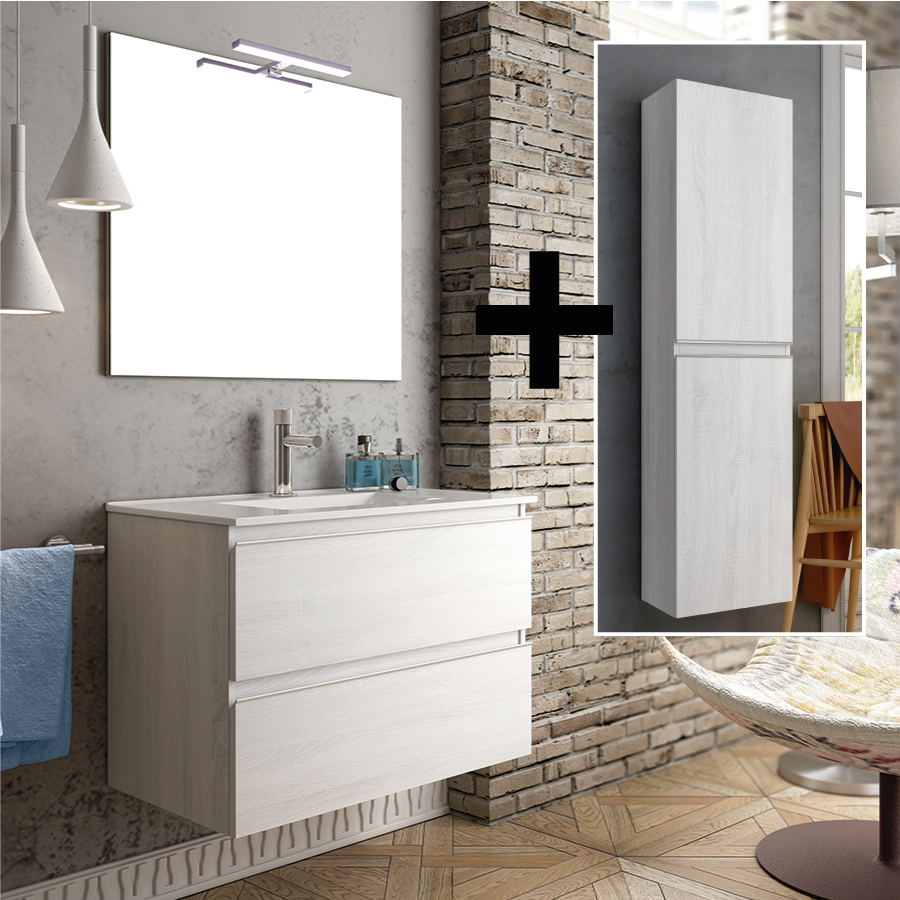 Ensemble meuble de salle de bain 70cm simple vasque + colonne de rangement - BALEA