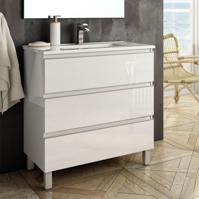 Meuble de salle de bain 80cm simple vasque - 3 tiroirs - sans miroir - PALMA