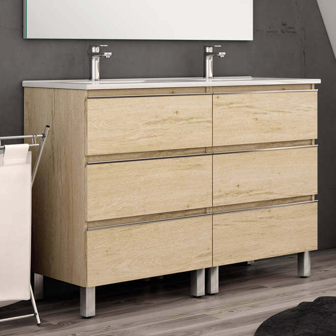 Meuble de salle de bain 140cm double vasque - 6 tiroirs - sans miroir - PALMA